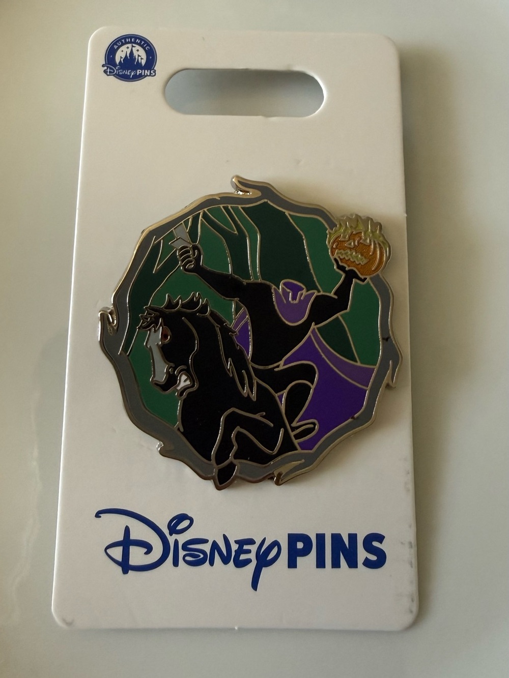 Disney Headless Horseman Enamel Pin – Black, Green, Purple, Gold